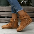 thumbnail image 6 of Mostsola Womens Flat Boots Tassel Strap Ankle Boots Wide Width Round Toe Suede Western Booties, 6 of 8