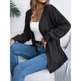thumbnail image 6 of Open Front Cardigan - Women's Oversized Long Sleeve Knit Sweater, Fashion Cutout Detail Cover-Up | Baberdicy | Women's Long Sleeve Cable Knit Cardigan Sweaters Oversized Open (Black | L), 6 of 7