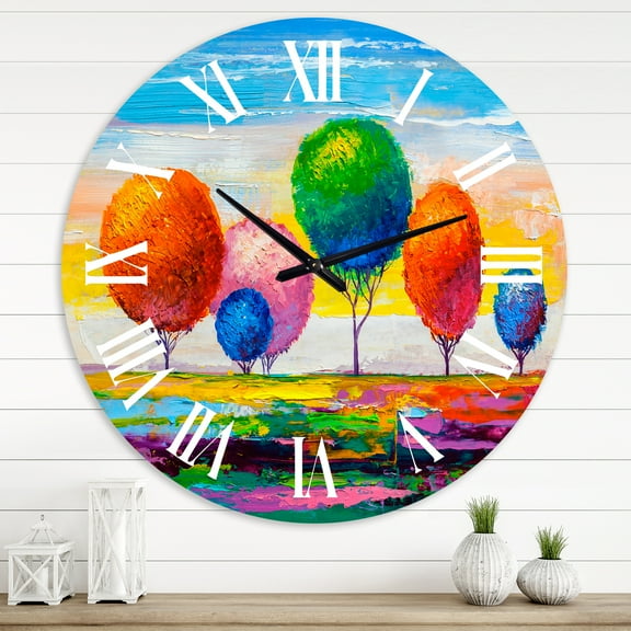Designart 'Colourful Ornamental Trees Vi' Modern Wall Clock
