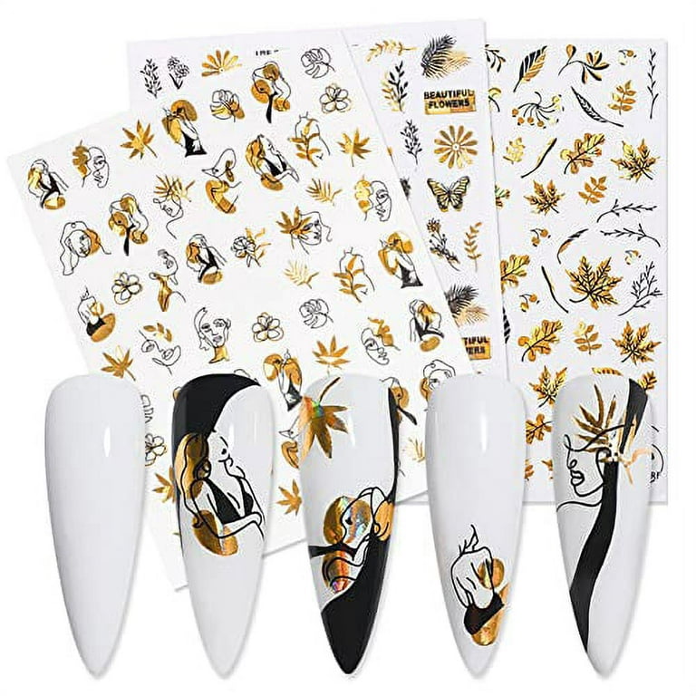 1 Lage Sheet Gold Shiny Nail Stickers Luxury Nail Salon Design Chic 3D Nail  Art Stickers Decals Self-Adhesive Manicure for Nails Decoration (004)