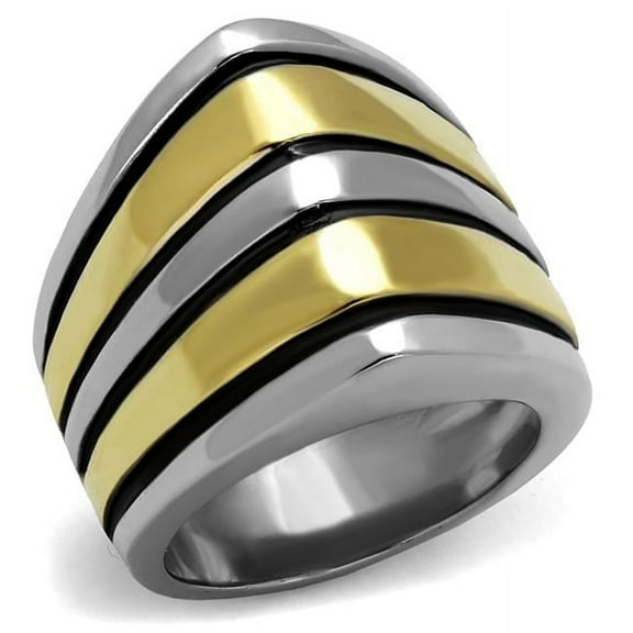Alamode TK2367-7 Women Two-Tone IP Gold Stainless Steel Ring with Epoxy in Jet - Size 7
