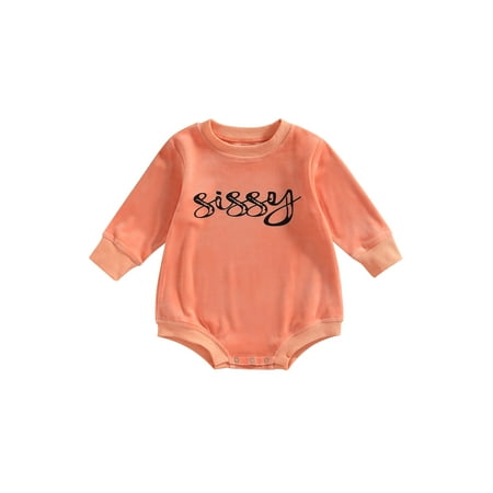 

CenturyX Newborn Baby Girl Spring Autumn Clothes Boy Long Sleeve Velvet Letter Print Romper Jumpsuit Playsuit Orange 6-12 Months