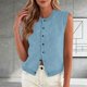 thumbnail image 2 of TaTaai Women's Button Front Knitted Vest Sleeveless Cropped Top Casual Solid Color Cardigan Style Short Waistcoat for Summer Daily Layering Fashion Wear Gift, 2 of 5