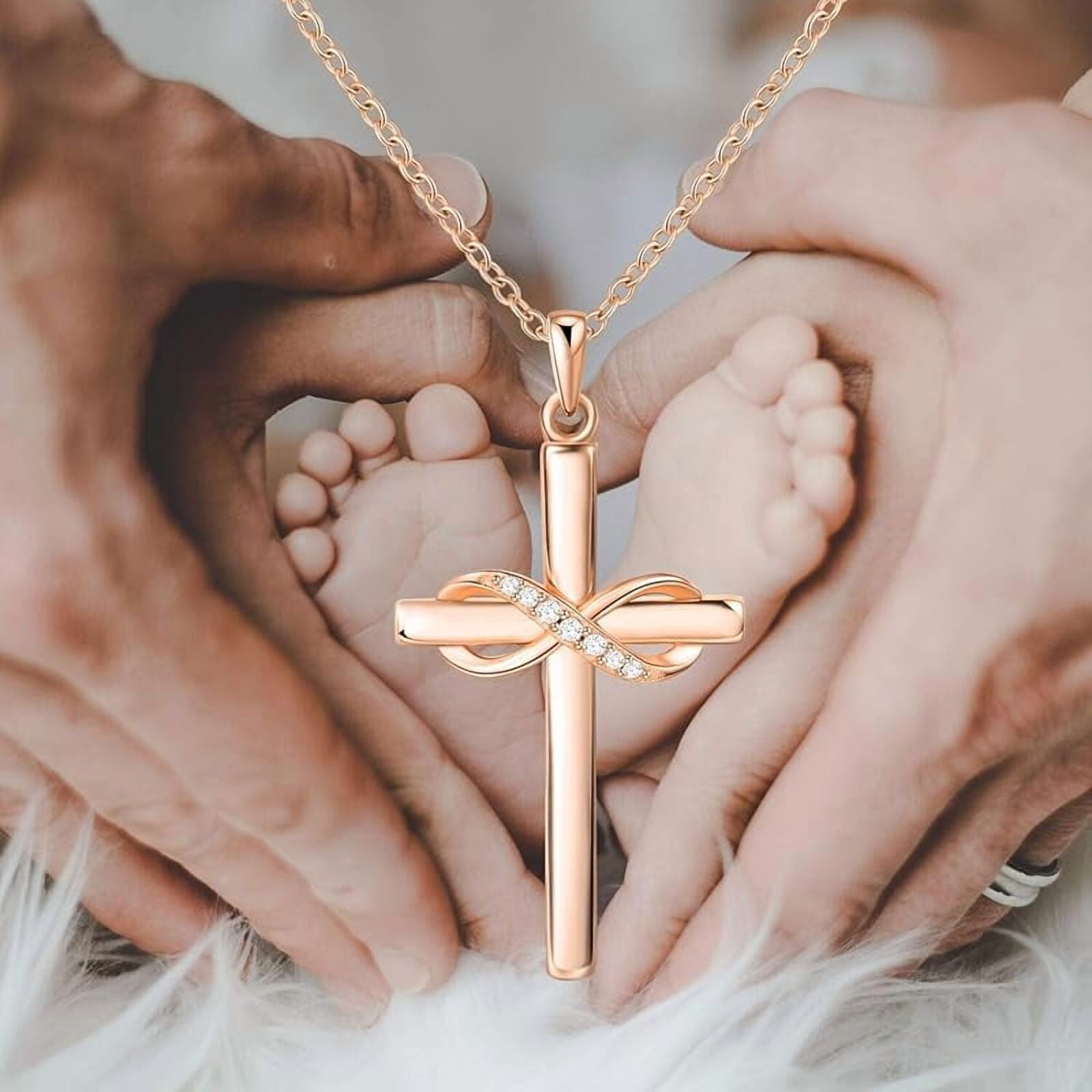 925 Sterling Silver Cross Necklace for Women Infinity Necklace 14K Rose Gold Plated Necklaces for Easter or Mother's Day