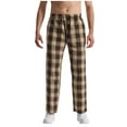 thumbnail image 3 of QATAINLAV Plaid Pajamas Pants for Men Casual Straight Loose Elastic Waist Drawstring Lounge Trousers Comfy Baggy Open Bottom Sleepwear Khaki XXXL Gifts for Men, 3 of 7