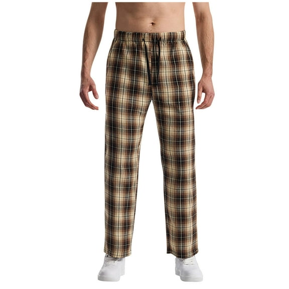 GuangCheng Mens Pajama Pants Plaid Straight Leg Elastic Waist Soft Comfy Sleepwear Trousers,Size:2XL