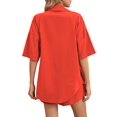 thumbnail image 2 of Women 2 Piece Outfit Summer Short Sleeve Top and Shorts Sweatsuit Set Orange Red S, 2 of 7