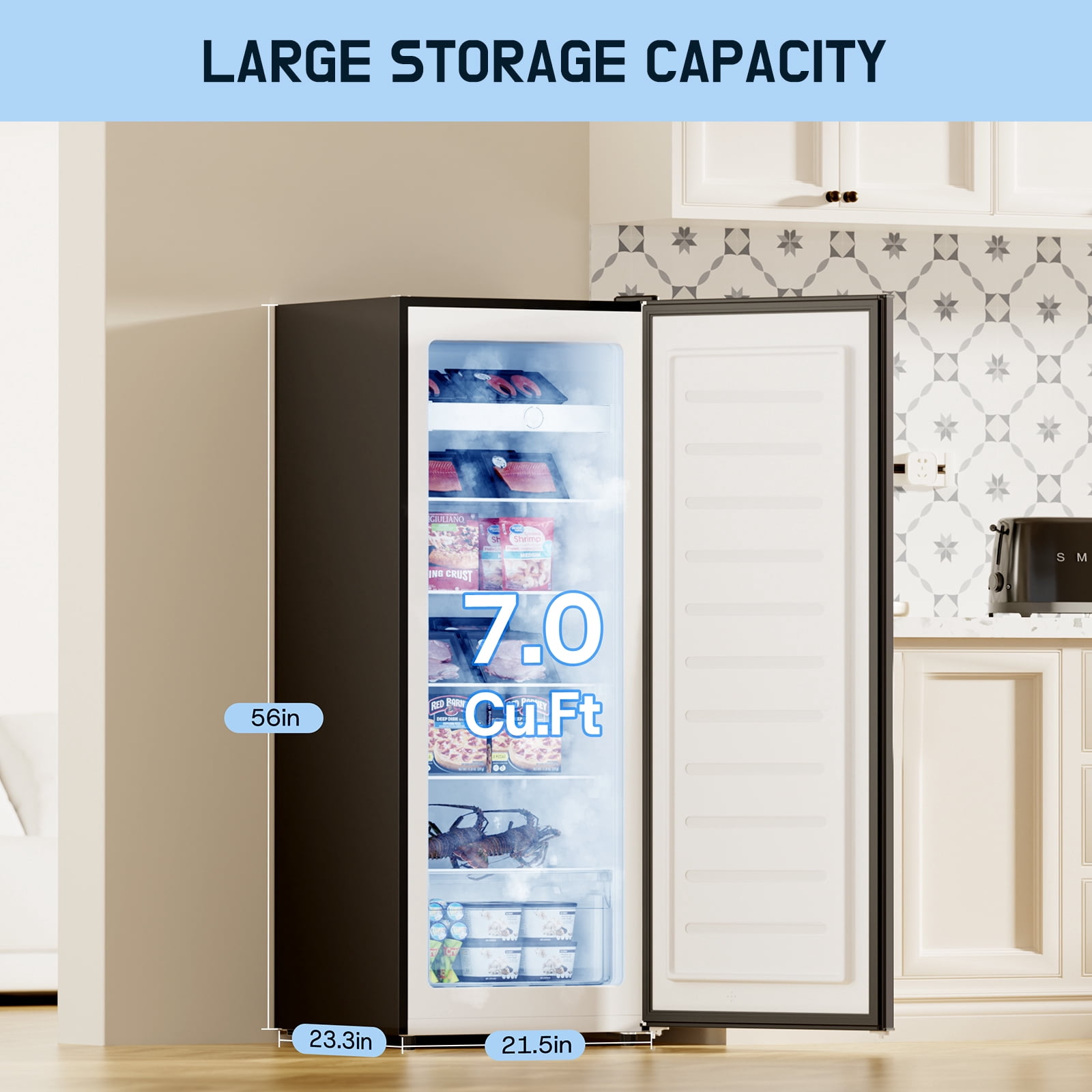 Upstreman 7.0 Cu.Ft Upright Freezer Convertible Freezer/Refrigerator, Garage Ready Deep Freezer Fridge with Reversible Door, UP70 Black