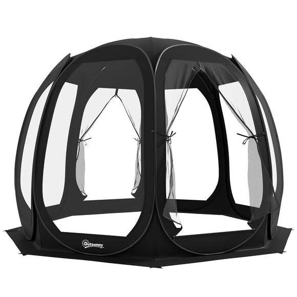 Outsunny 11' x 11.5' Screen Tent, Pop Up Gazebo with 2 Doors, Black