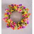 thumbnail image 3 of Floral Watercolor Spring Front Door Wreath with Faux Bright Pansies & Violets, 3 of 6