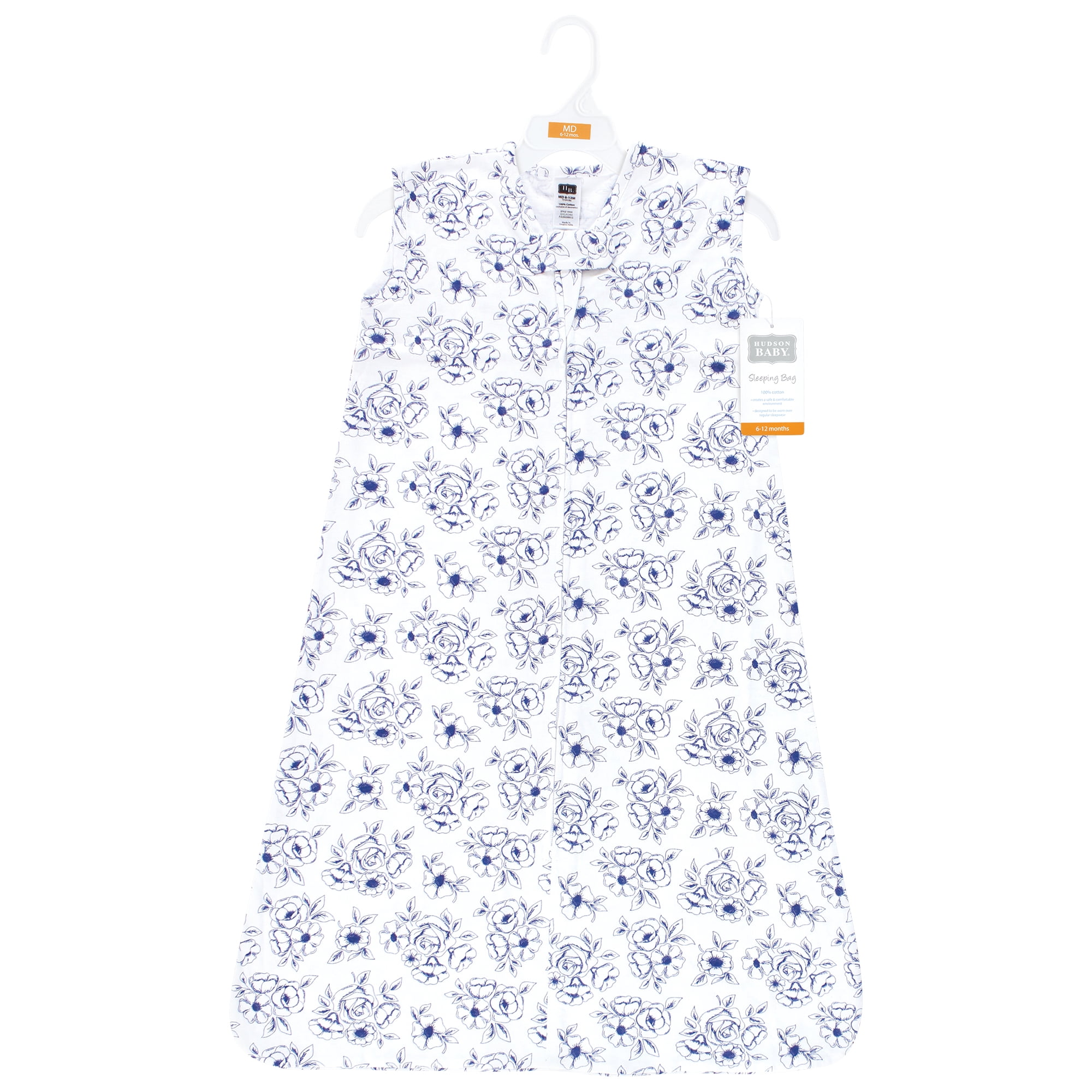 Hudson Baby Infant Girl Cotton Sleeveless Wearable Sleeping Bag, Sack, Blanket, Blue Toile, 12-18 Months