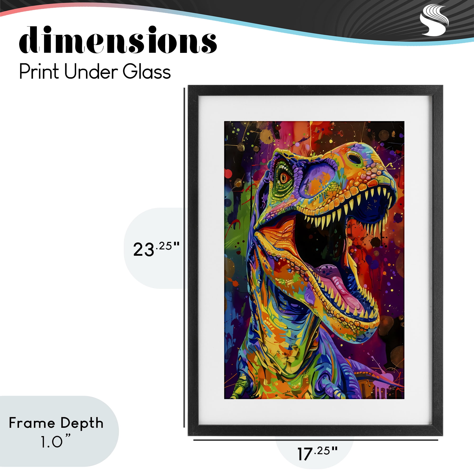 Stupell Industries Paint Splatter Urban T-Rex Black Framed Print Under Glass, design by Creative Studio