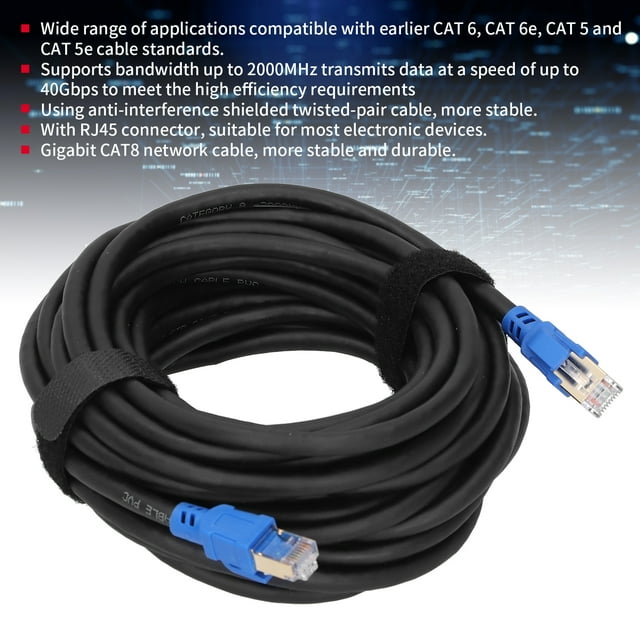 CAT 8 Ethernet Cable 40Gbps 2000MHz High Speed, Gold Plated RJ45 Conductor LAN Wires for Hubs Routers Networks Adapters