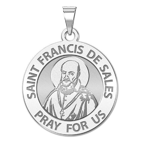 PicturesOnGold.com Saint Francis De Sales Round Religious Medal Female Adult - 1 inch x 1 inch - Sterling Silver