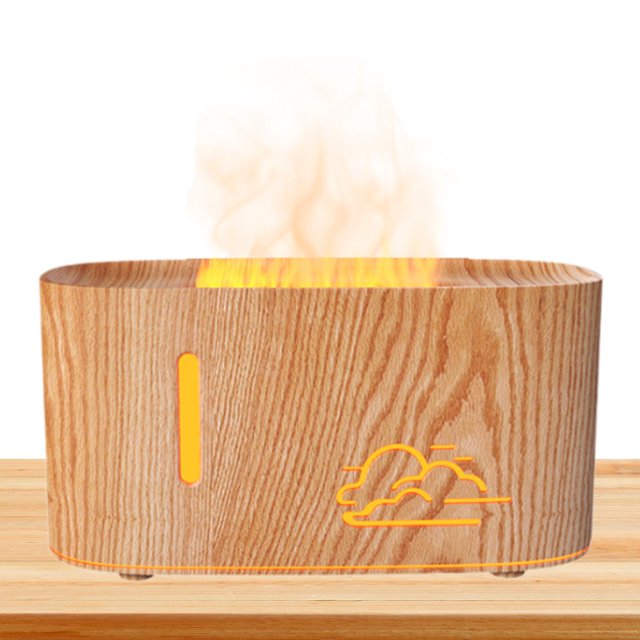 Flame Air Humidificador Difusor Humidificador 2 Modo Configuración de luz ambiental silenciosa Humidificador de aire Difusor para autos de chimenea Marrón