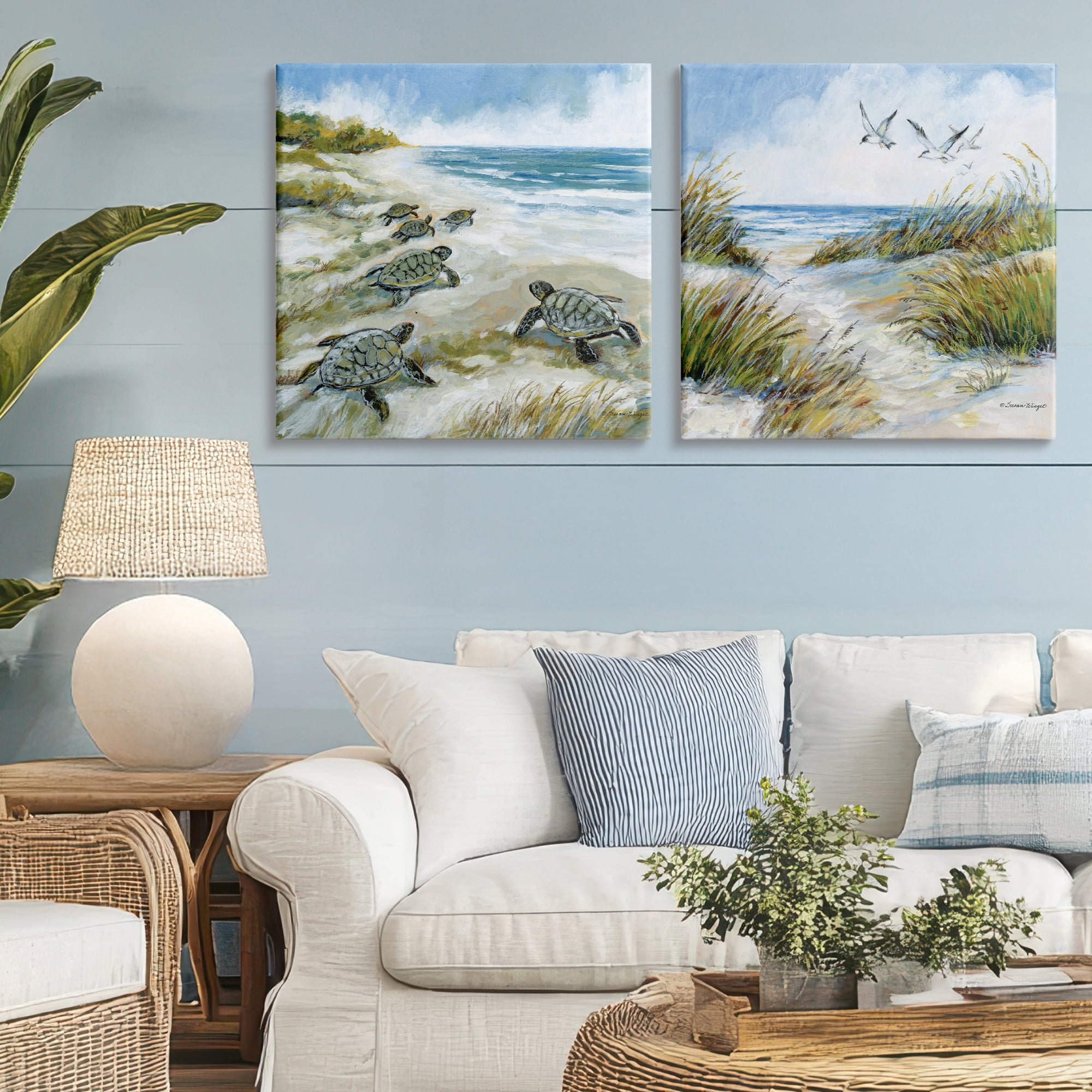Stupell Industries Beach Creatures on Dunes 2 Piece Canvas Wall Art Set, design by Susan Winget