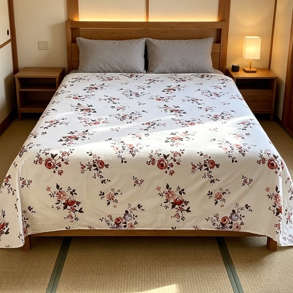 AuroraX Bed Sheets White Full Size Flat Sheets Cooling,Floral Patterned Printed Sold Separately Single Bed Sheets