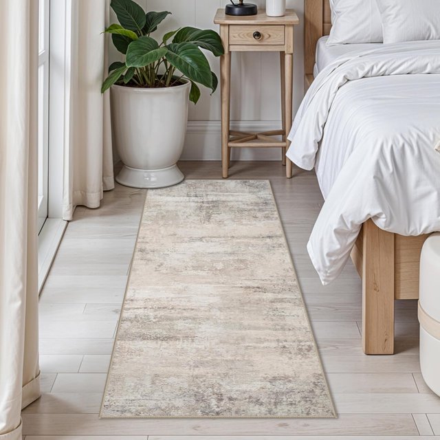 Washable 2x5 Kitchen Runner Rug: Easy-Clean Entryway Hallway Carpets Non Slip Non-Curl Edge Rugs for Laundry Bathroom Indoor Modern Abstract Home Decor Floor Mat for High Traffic Area 2x5 Beige