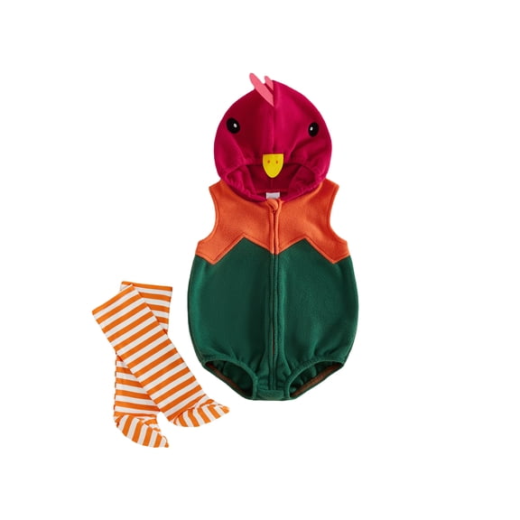 RUINIXCW Newborn Baby Girl Boy Thanksgiving Turkey Costume Infant Spring Fall Winter Animal Cosplay Outfit Sleeveless Hooded Zip Romper Stockings Set