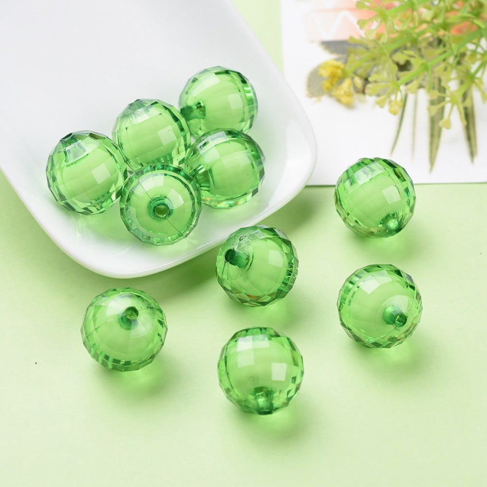Transparent Acrylic Beads Bead in Bead Faceted Round Lime Green 20mm Hole: 2mm 110pcs/500g