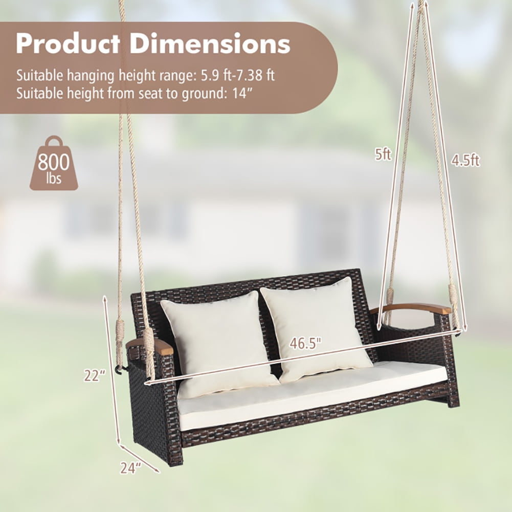 Aimee Lii 2-Person Patio Rattan Porch Swing, Swing Chair Outdoor
