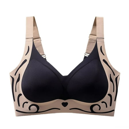 PRORMOOW Seamless Bras  Wireless Bras  Push Up Bras  Women s Sports Bras  Plus Size Bras  Women s Large Size Seamless Steel Ring Sports Gathering Fixing Cup Bra  Black  42