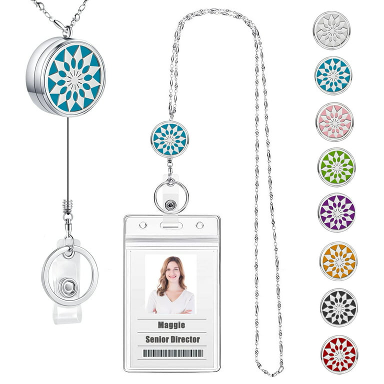 Strong Retractable ID Badge Holders Retractable Lanyards for Women Cute Badge  Reels Retractable for Nurses Diffuser Essential Oils Silver Necklace  Lanyard Jewelry for Women Teacher Sunflower 