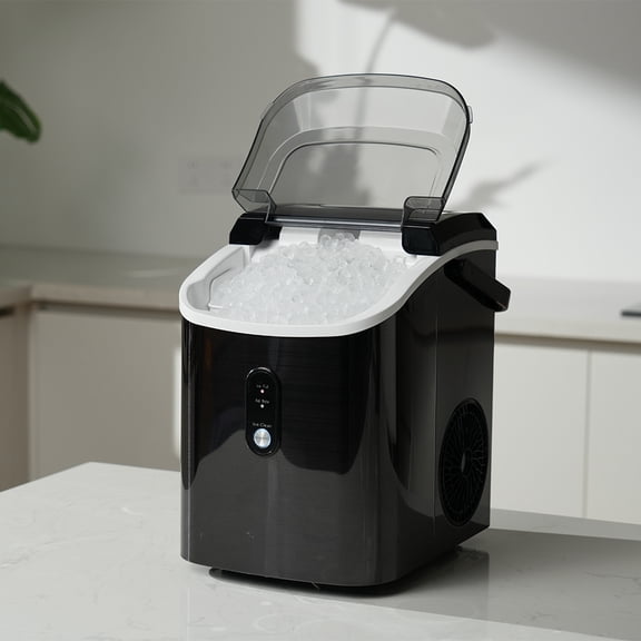 Goosiay Nugget Ice Maker Countertop, 33lbs/Day Portable Ice Maker with Handle, Crushed Ice Machine with Soft Chewable Ice for Home, Bar, Dorm, Party, RV & Camping (Stainless Steel Black)