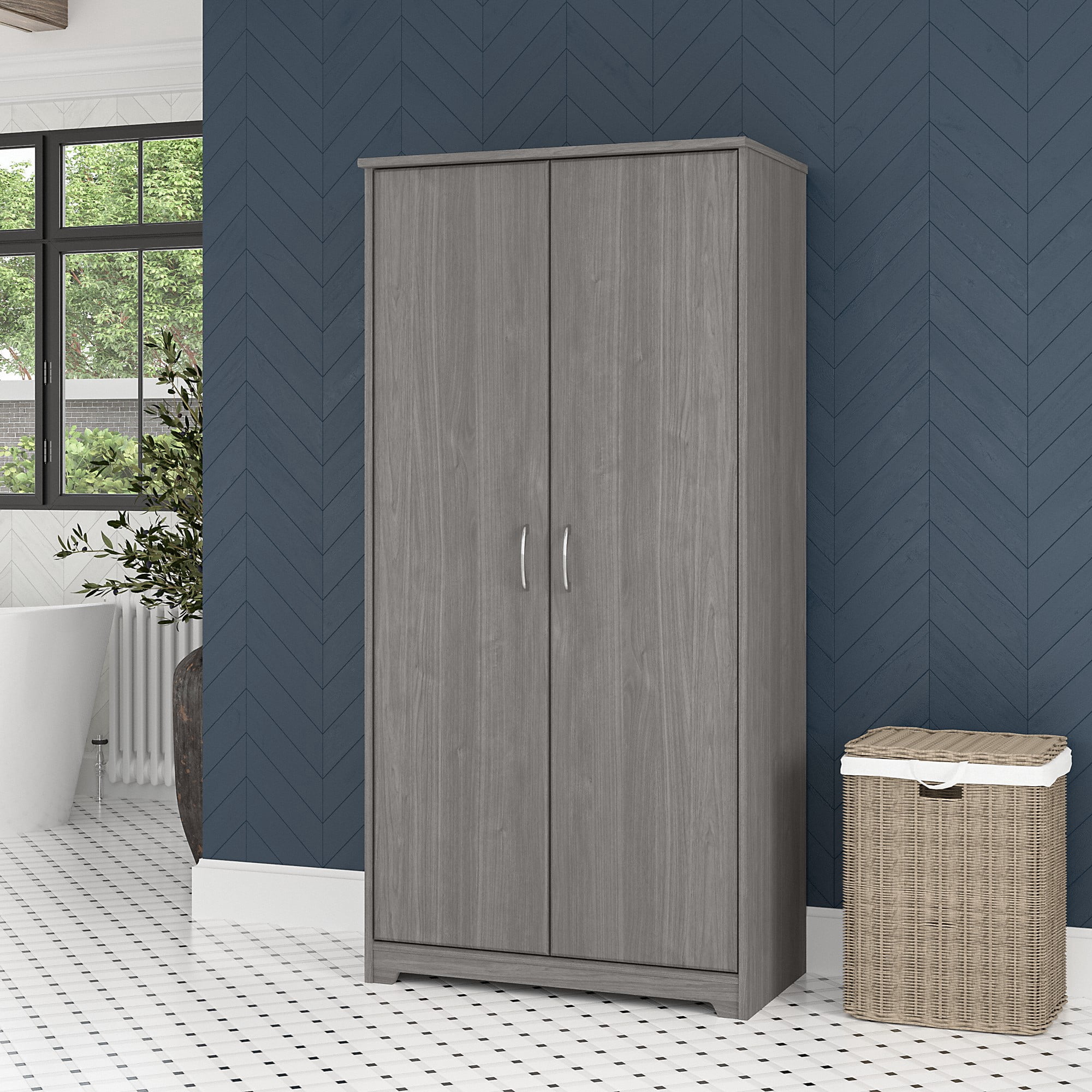Bush Furniture Cabot Tall Bathroom Storage with Doors in Modern