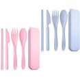 thumbnail image 1 of FrostHike Reusable Portable Travel Utensils Silverware Forks Spoons & Knives Set of 2 for Camping Wheat Straw Plastic with Storage Case (Blue/Pink. Service for 2), 1 of 5