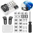 thumbnail image 1 of 31PCS Hockey Helmet Repair Kit, Football Helmet Hardware Kit Include 2 J Clips/ 4 Rubber Gaskets/ 4 R Shape Football Visor Clips/ 16 Screw Nuts/ 4 Chin Strap Adapter/Screwdriver, 1 of 7