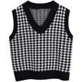 thumbnail image 3 of IROINNID Reduced Womens Sweater Sweater Vest V-Neck Pullover Sweater Plaid Loose Short Length Sleeveless Knitted Vest Sweater Vest, 3 of 3