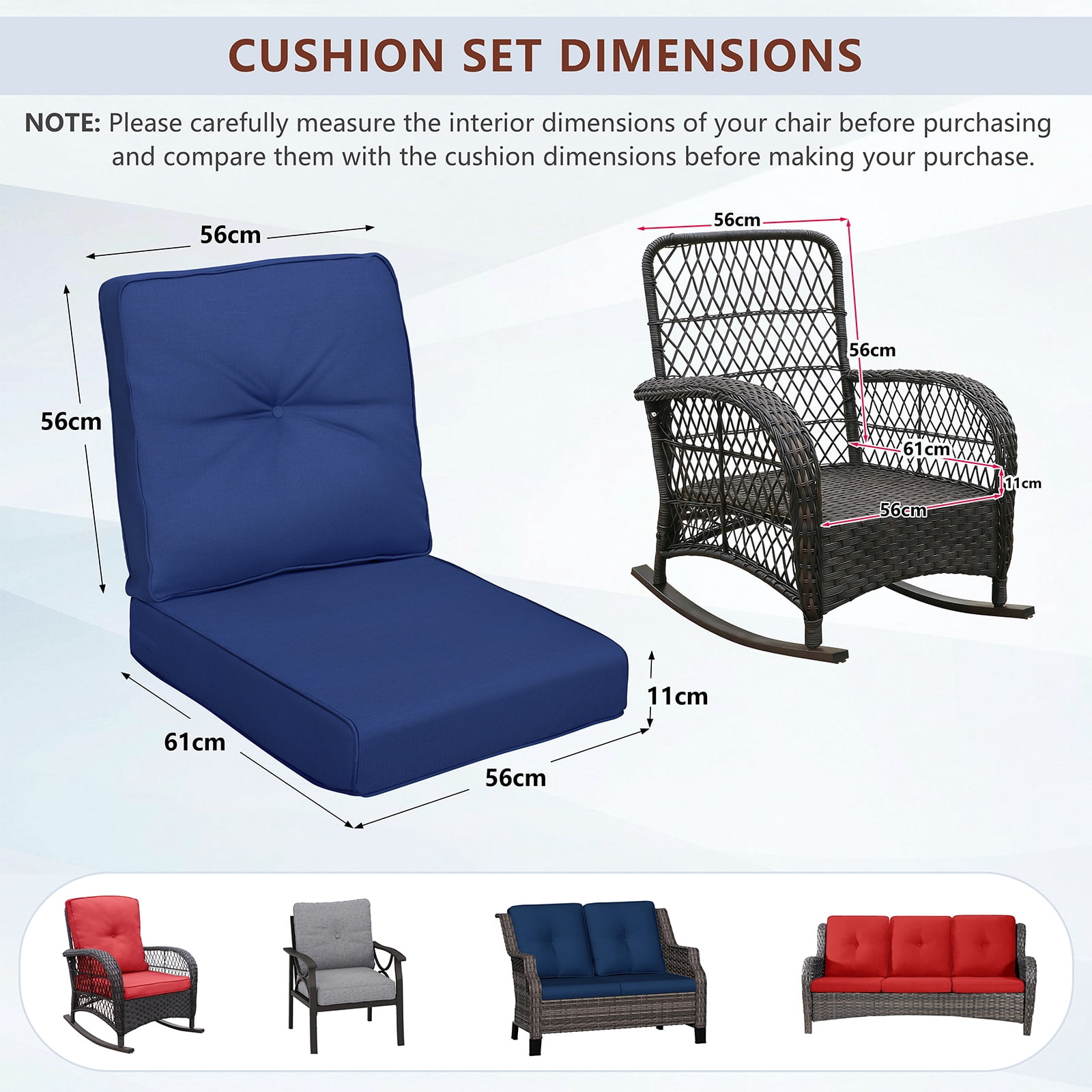 JP Outdoor 2-Piece Deep Seat Chair Cushion,Water Repellent,Fade Resistant,Navy Blue