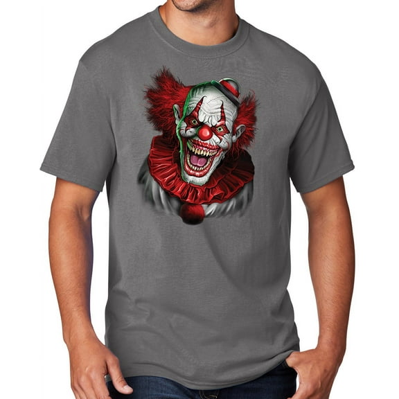 Men's Scary RED CLOWN T-shirt, Large MD Gray