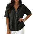 thumbnail image 5 of Domzest Half Sleeve Tops for Women V Neck Spring T Shirts Loose-Fit Trendy Tee Zip Up Office Polo Shirts Black XXL, 5 of 5