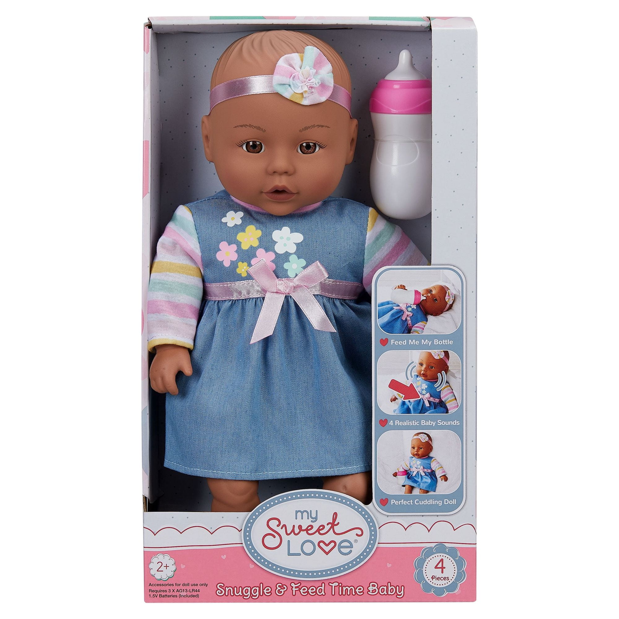 My Sweet Love Snuggle and Feed Time 12.5" Baby Doll, Dark Skin Tone, Blue Outfit