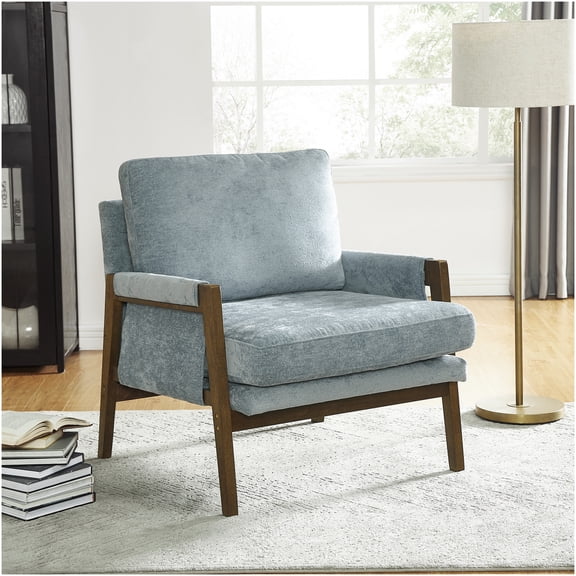 Mid-Century Modern Velvet Accent Chair in Blue, Soft Upholstered Armchair for Living Room or Office