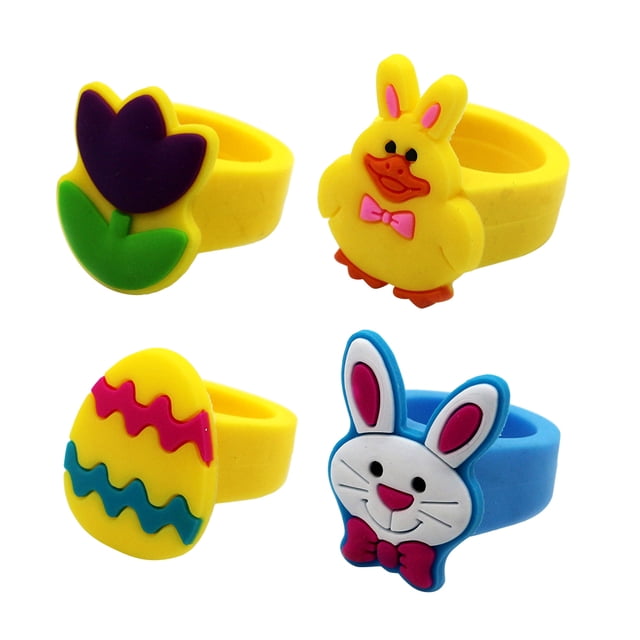 CIMAXIC easter 10pcs Environmental Cartoon Easter Children PVC Rings Toys Jewelry Gift Party Favors for Kids Girls(Random Pattern),0.98"X0.98"X0.98"