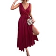 thumbnail image 4 of Txlixc Vestido de mujer de color sólido sin mangas, cuello en V profundo, cruzado, vestido de piernas altas Txlixc  moda, 4 of 7