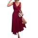 thumbnail image 4 of Txlixc Vestido de mujer de color sólido sin mangas, cuello en V profundo, cruzado, vestido de piernas altas Txlixc  moda, 4 of 7