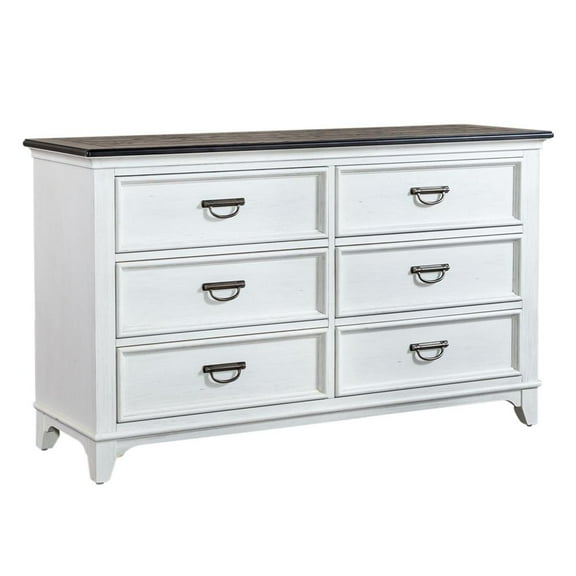 Liberty Furniture Industies, INC Allyson Park 6 Drawer Dresser in Wirebrushed White w/ Charcoal Top