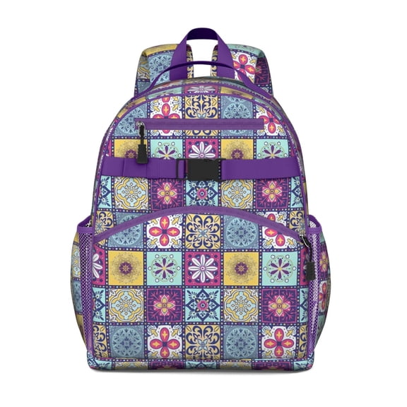 Boho Bohemia Flower Backpack for School,Cute School Bag,Schoolbag with Adjustable Shoulder Straps & Padded Back,15.25"x11.5"x5.25"