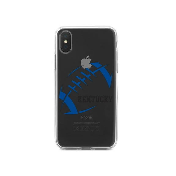 DistinctInk Clear Shockproof Hybrid Case for iPhone XR (6.1" Screen) - TPU Bumper, Acrylic Back, Tempered Glass Screen Protector - Kentucky Football - Blue, Black
