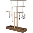 thumbnail image 3 of MyGift 3-Tier Gold-Tone Metal Jewelry Tower with Brown Wood Base, Unisex, 3 of 6