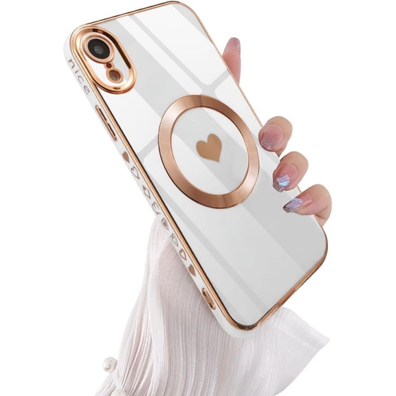 Magnetic Case for iPhone XR, Cute Love Heart Pattern Case Compatible with MagSafe Charger Soft Bumper Shockproof Phone Case Pretty Cover for Women Girls - Heart White