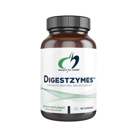 Suplemento para la salud Digestiva Designs For Health | Digestzymes Enzimas digestivas con Betaína HCl (Betaína Clorhidrato de Betaína) 60 cápsulas.