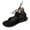 A-Black30, variant on Womens Flat Slide Chic Polished Sleek Open Toe Slip On Soft Leather Footbed Metal Accent Flat Slide Summer Everyday Sandals
