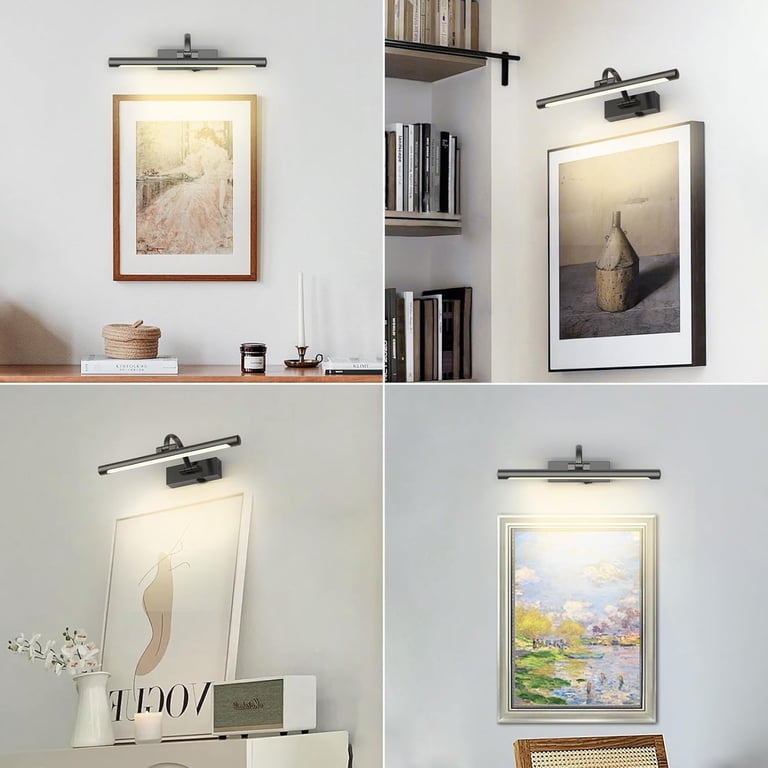 Battery Operated Picture Light With Remote & Timer – 16" Brass Rechargeable Art Light, Dimmable, 270° Rotatable, For Canvas & Portraits
