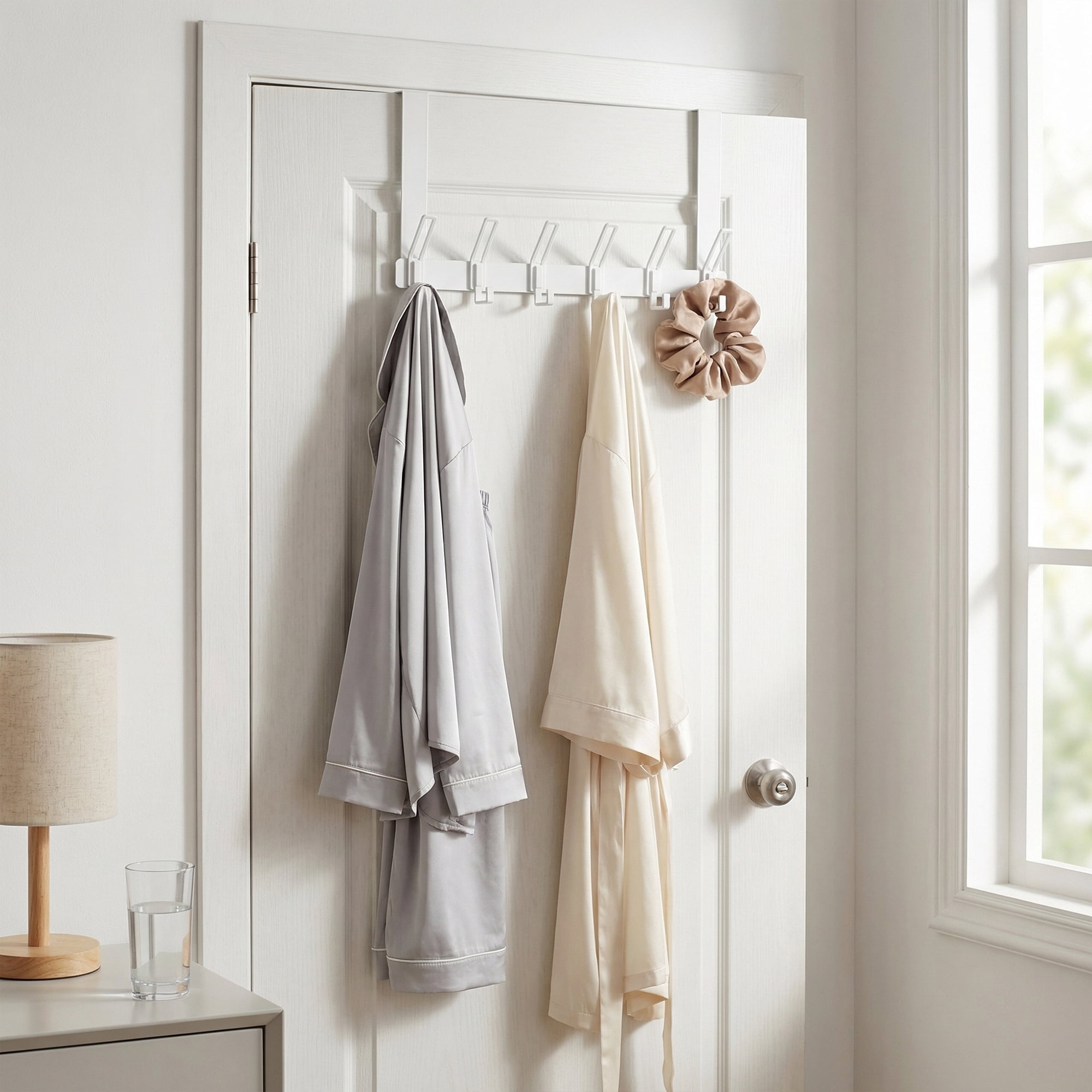 Unique Bargains Coat Rack Door Mount with 6 Hooks for Coats and Towels White 15.4"x7.1"