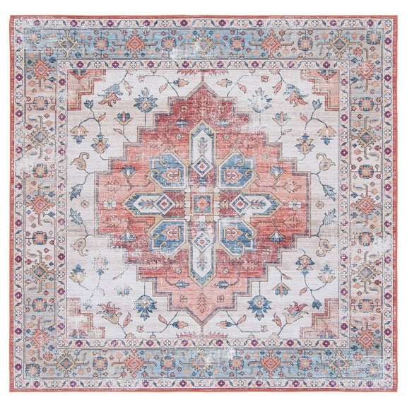 SAFAVIEH Tucson Tamzen Traditional Machine Washable Area Rug, 5' x 5' Square, Beige/Blue